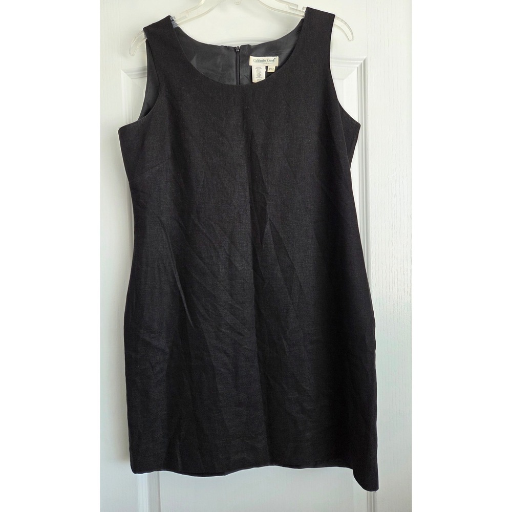 Coldwater Creek Black Linen Blend Sleeveless Sheath Dress Sz 12 Petite Office‎